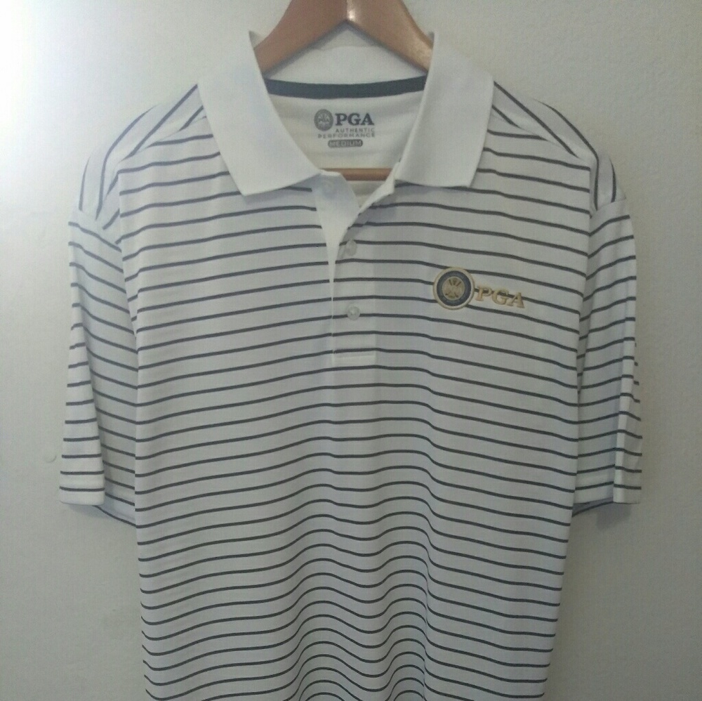 Mens New Size Medium PGA White & Blue Golf Shirt